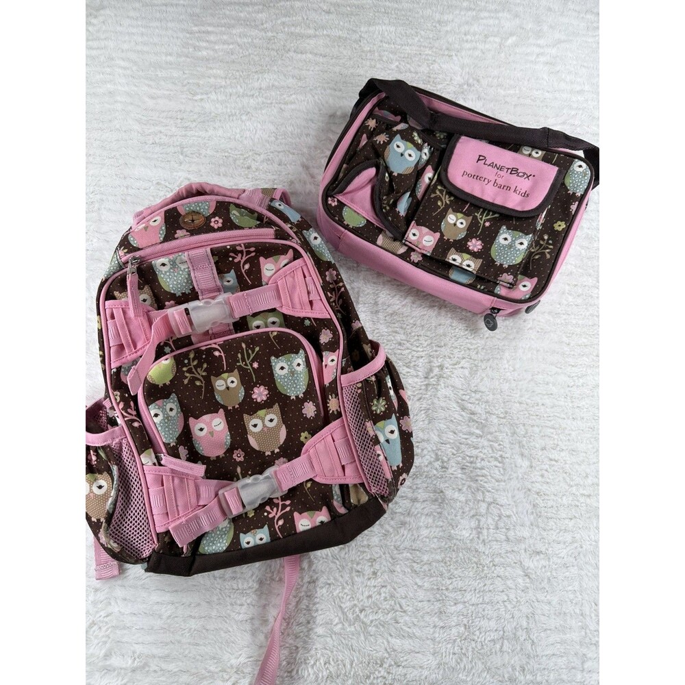 Pottery Barn Kids Mackenzie Chocolate Owl Backpack and PlanetBox Lunch Box Set